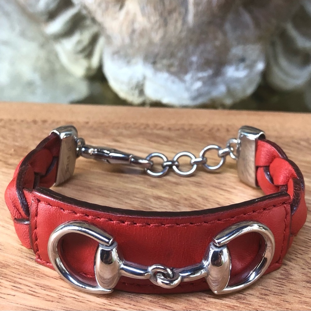 GUCCI Leather Horsebit Bracelet.  Stainless steel Gucci bracelet,